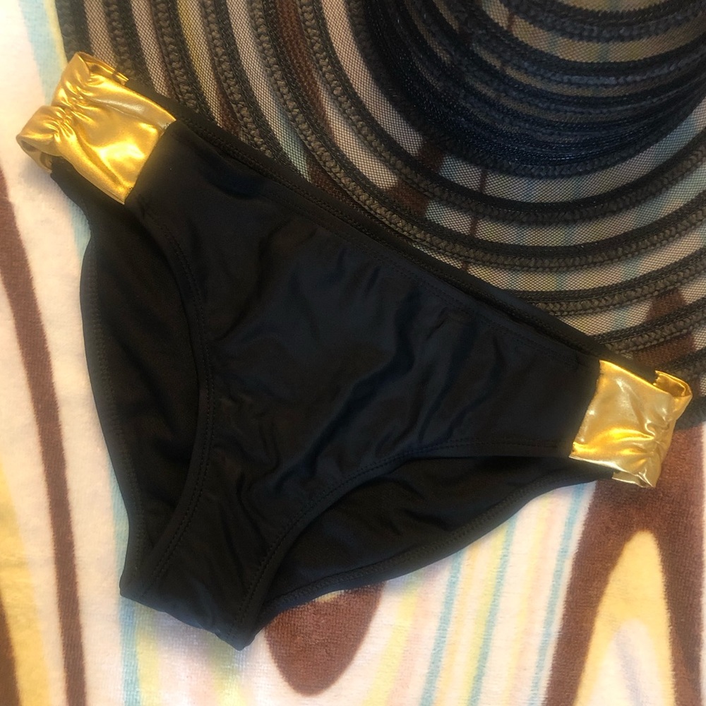 Lux Bikini Bottom in Black with Gold Sides (New!)